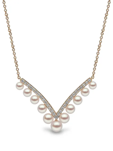 Yoko London 18kt yellow gold Sleek Akoya pearl and diamond necklace