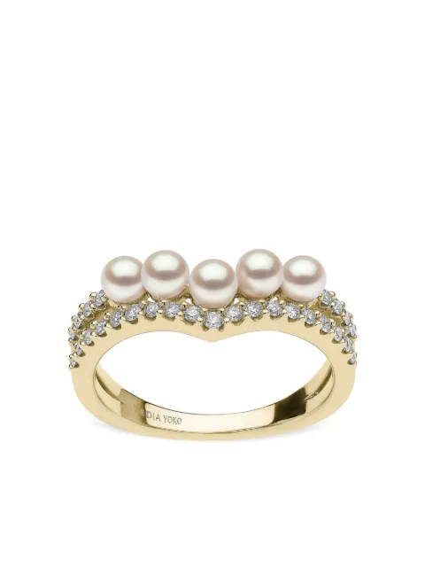 Yoko London 18kt yellow gold Sleek Akoya pearl and diamond ring