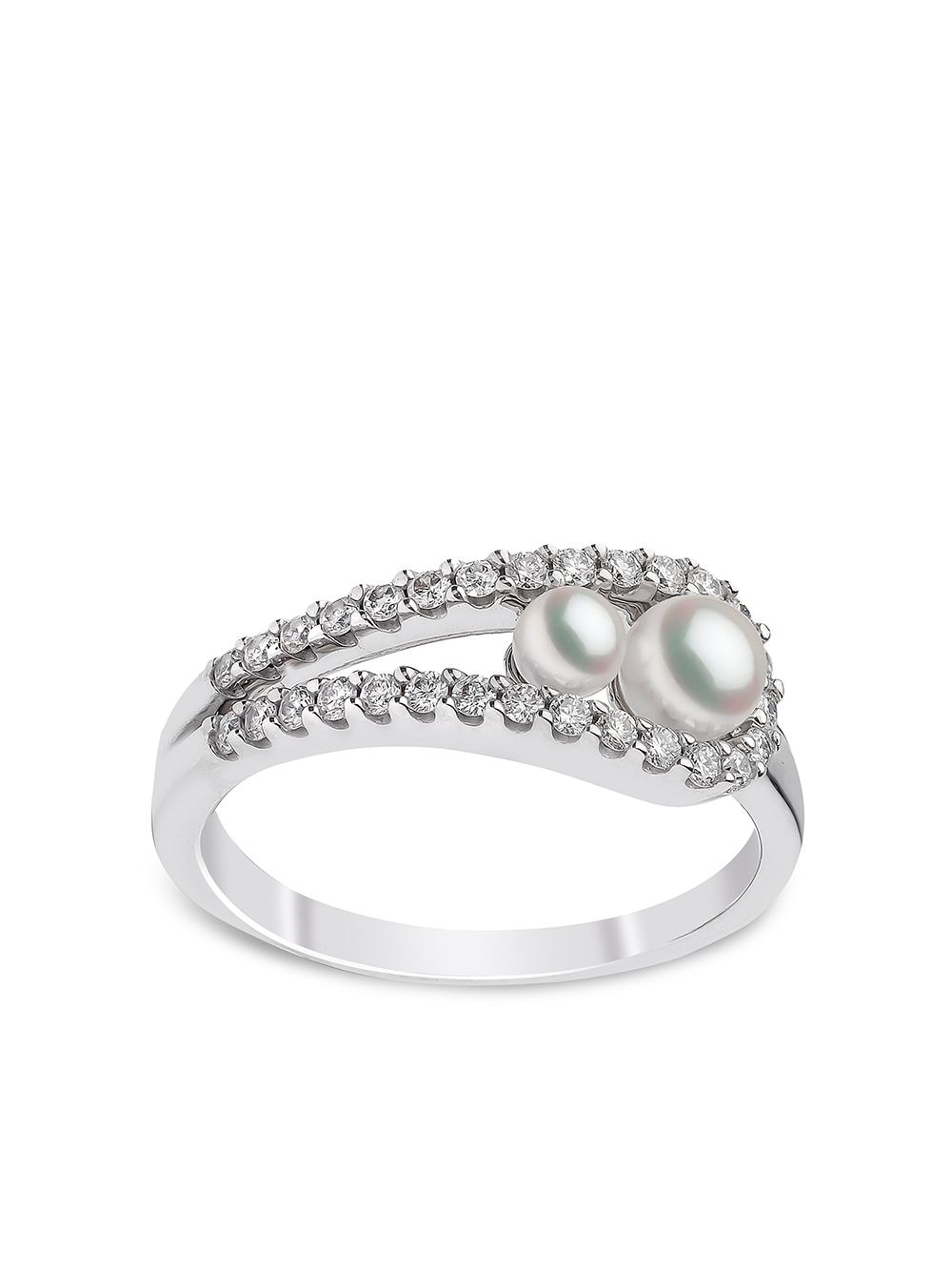18kt white gold Sleek Akoya pearl diamond ring