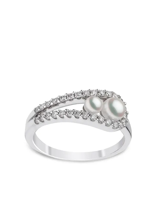 Bague en or blanc 18ct ornée de perles d'Akoya et diamants - Yoko London - Modalova