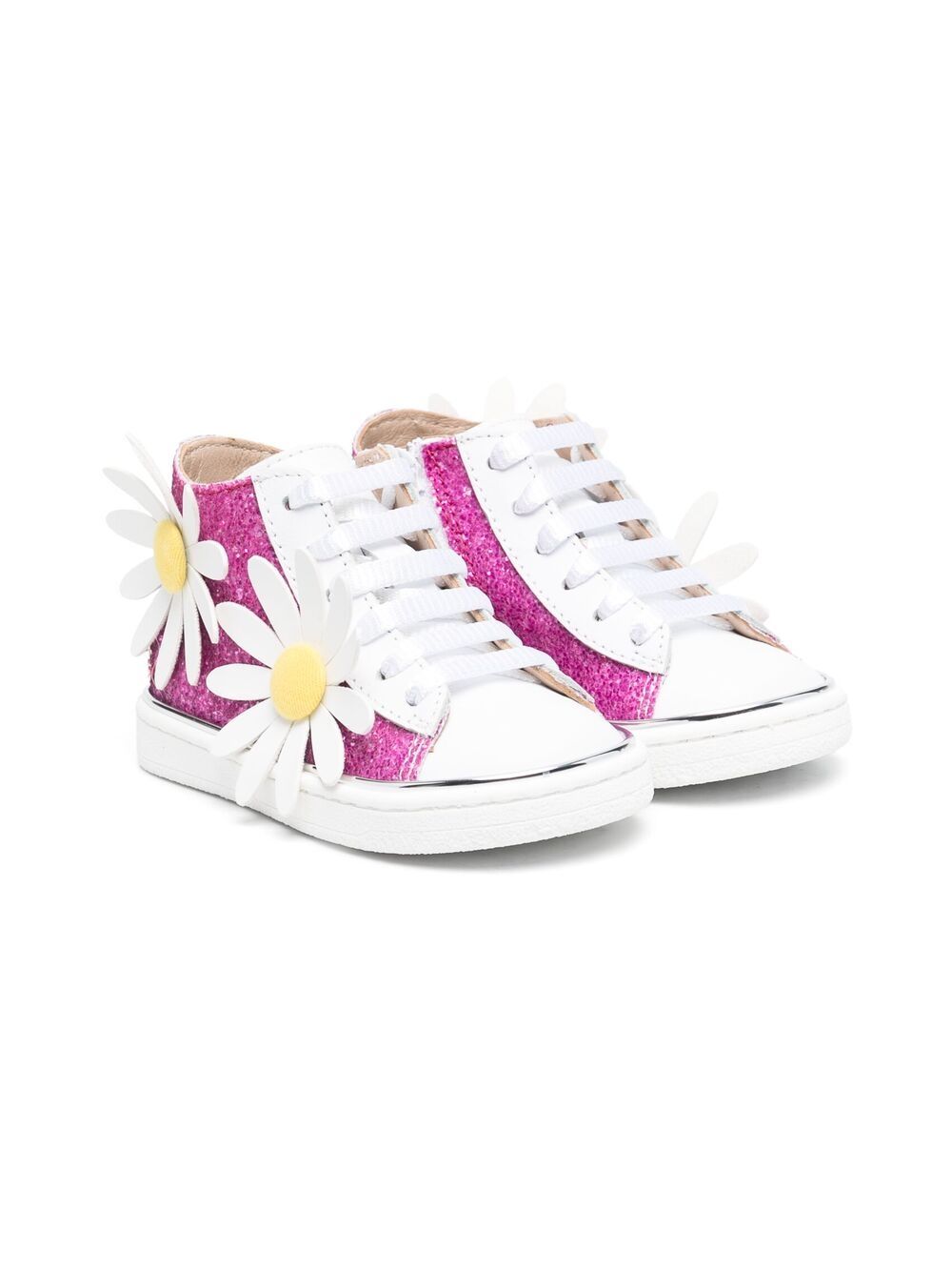 Florens Kids' Floral Appliqué Hi-top Sneakers In Pink