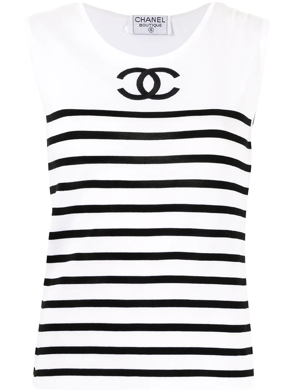 Chanel Pre-Owned полосатый топ с логотипом CC