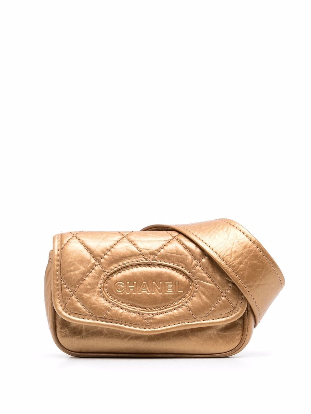 Pre-owned Chanel 2005-2006 Diamond-quilted Belt Bag In Gold
