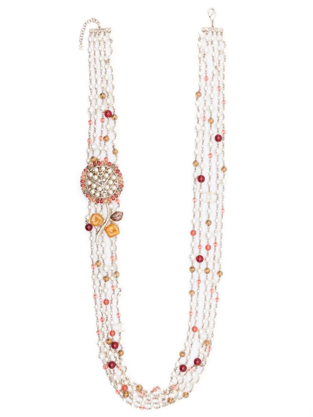 Pre-owned Chanel 2010s Pearl And Gemstone Chain Necklace In White