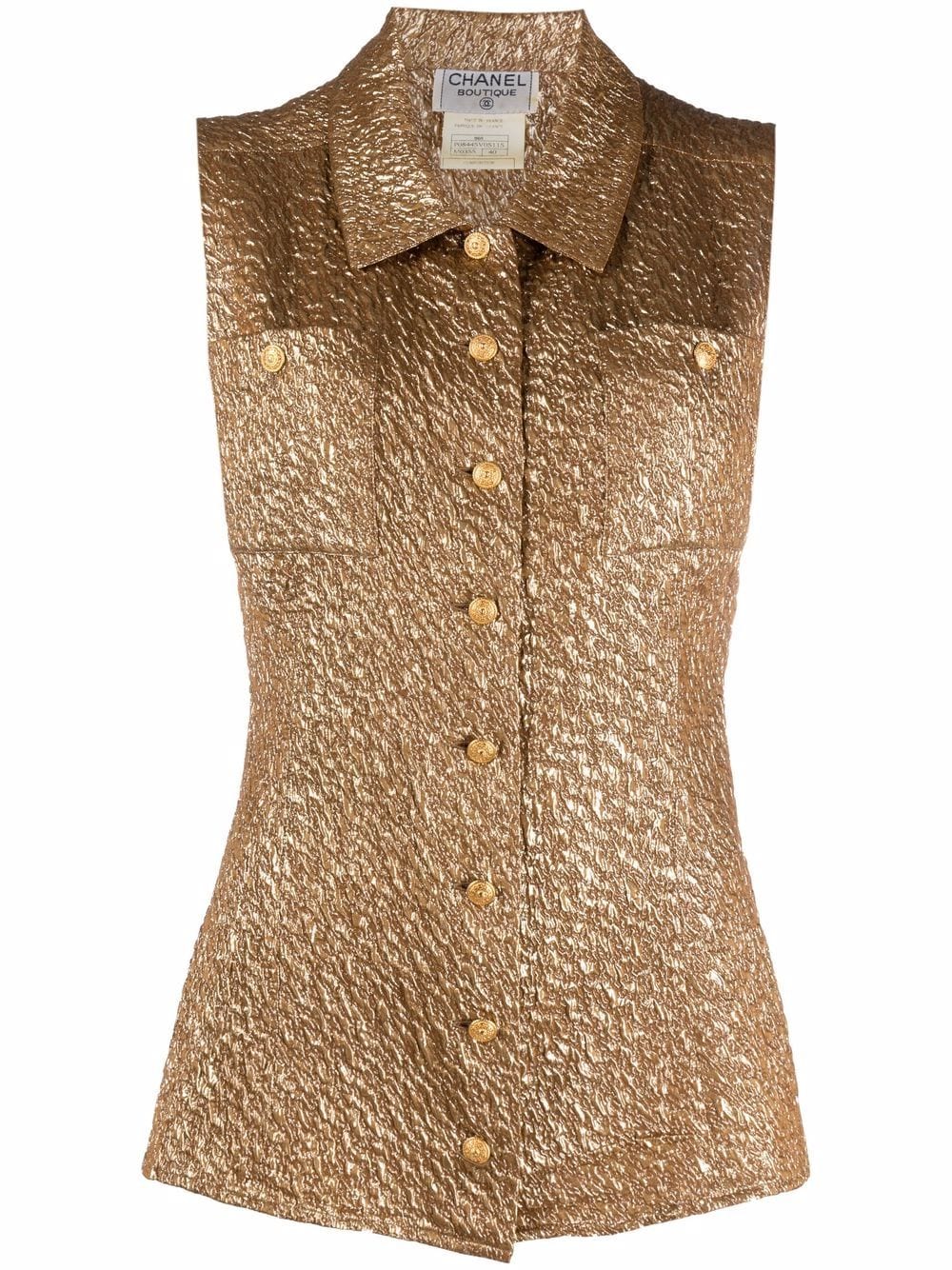 Pre-owned Chanel 1990s Textured Sleeveless Shirt In Gold