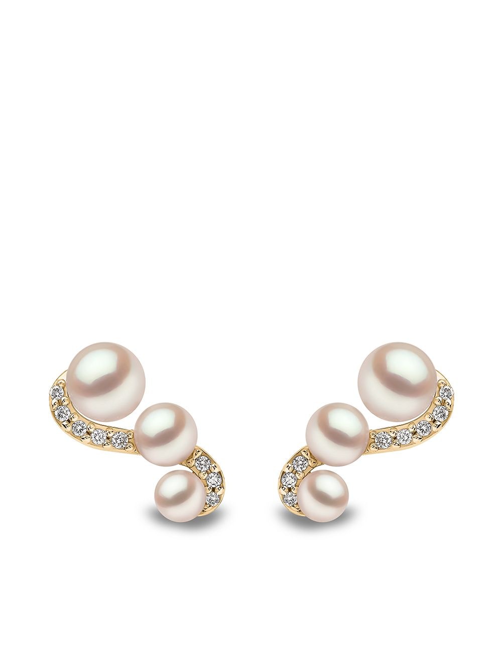 Image 1 of Yoko London 18kt yellow gold Sleek Akoya pearl and diamond earrings