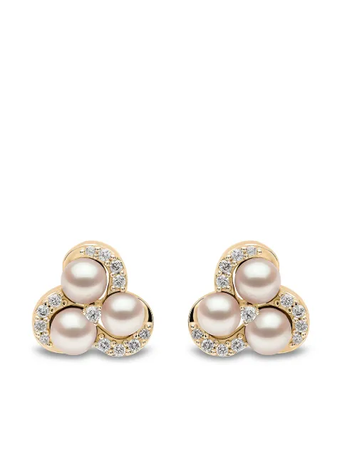 Yoko London 18kt yellow gold Sleek Akoya pearl diamond stud earrings
