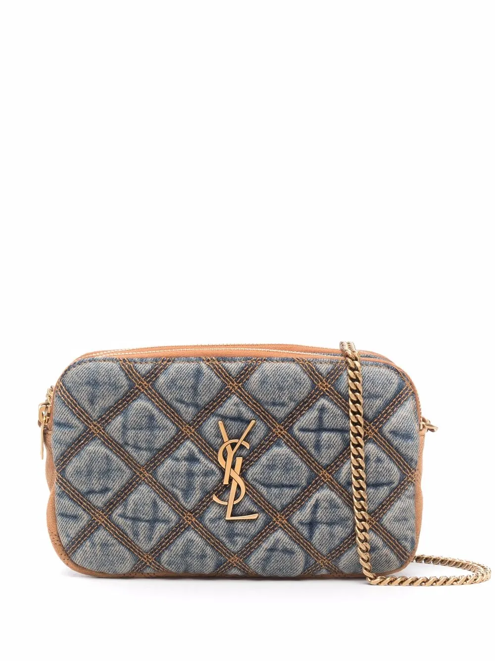 SAINT LAURENT BECKY DOUBLE ZIP CROSSBODY BAG ROUGE EROS GOLD