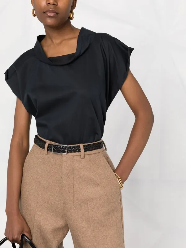 Shop blue Lemaire cowl-neck blouse with 