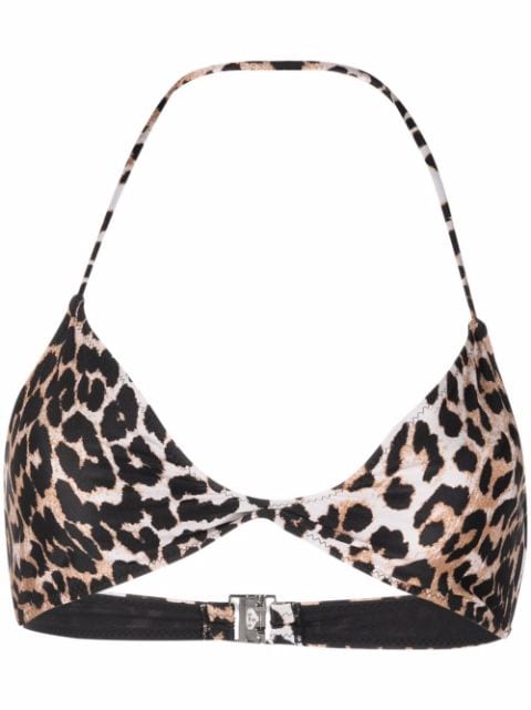 GANNI leopard-print twisted bikini top