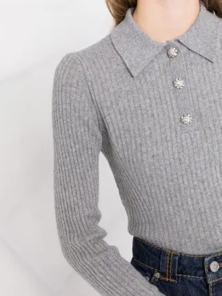 rhinestone-embellished ribbed polo shirt展示图