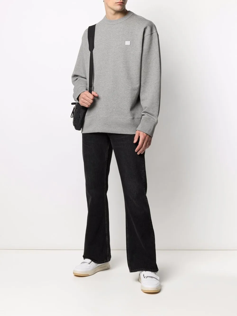 Shop Acne Studios Face-patch Crew Neck Sweatshirt In Grey