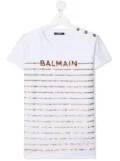 Balmain Kids TEEN logo sequin-stripe T-shirt - White