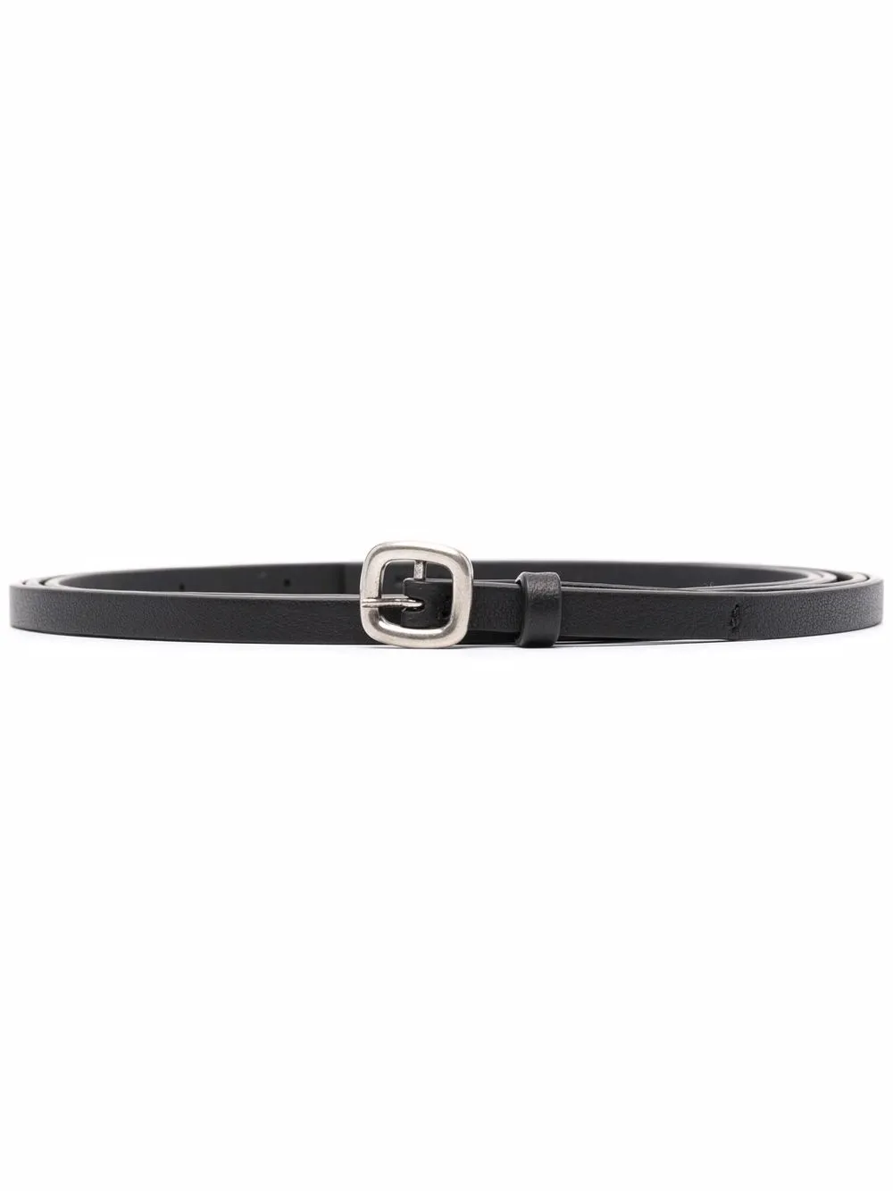 narrow buckled leather belt