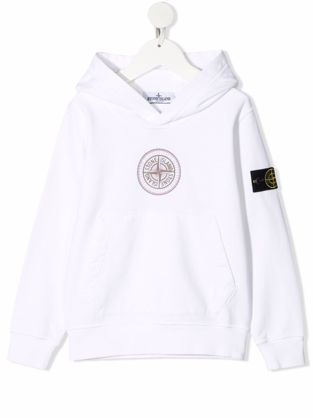 Stone Island Junior Logo-print Hoodie In White