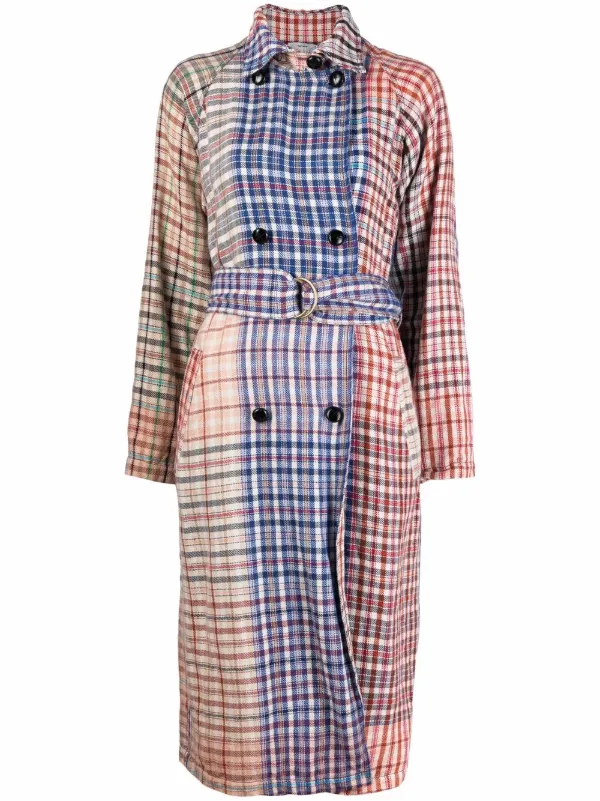 check print trench coat