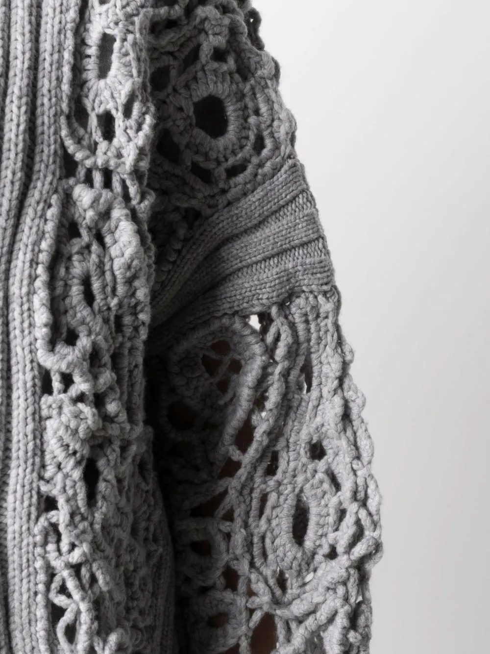 Brunello Cucinelli Crochet-design Long-sleeve Cardigan In Grey