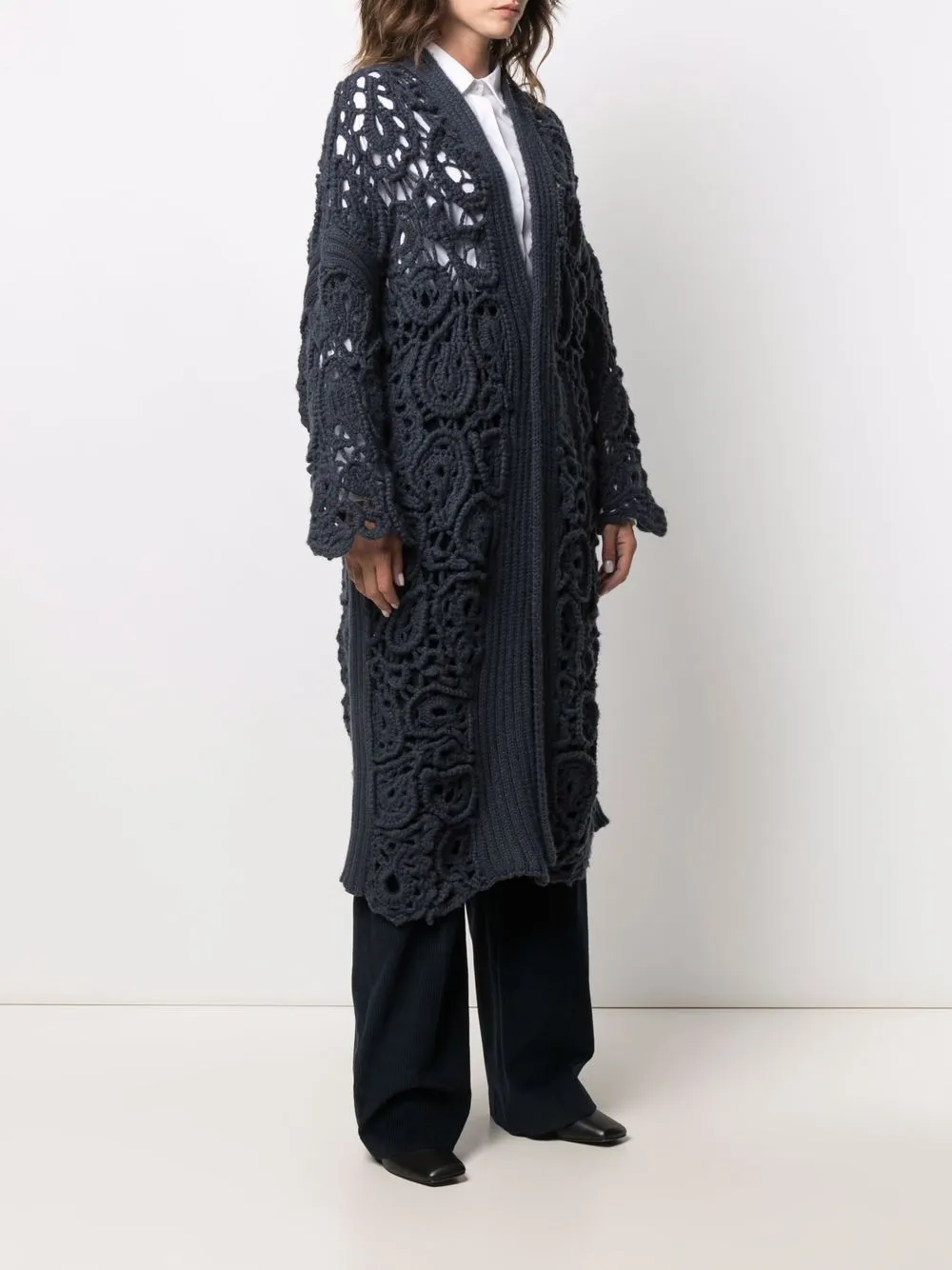 Brunello Cucinelli Crochet-design Long-sleeve Cardigan In 蓝色