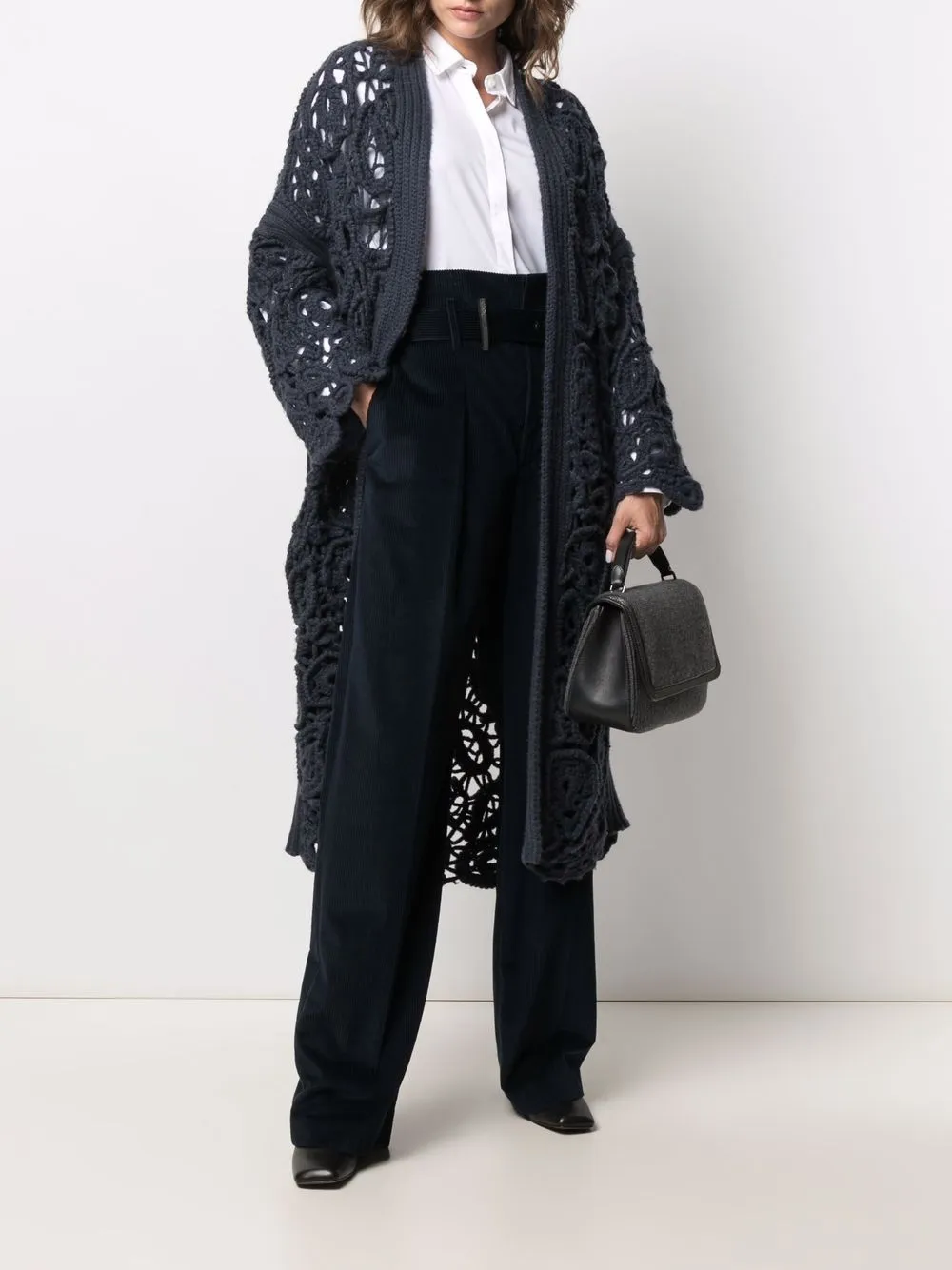 Brunello Cucinelli Crochet-design Long-sleeve Cardigan In 蓝色