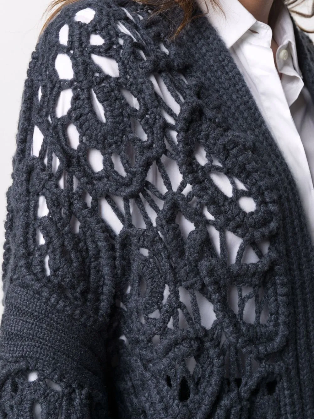 Brunello Cucinelli Crochet-design Long-sleeve Cardigan In 蓝色