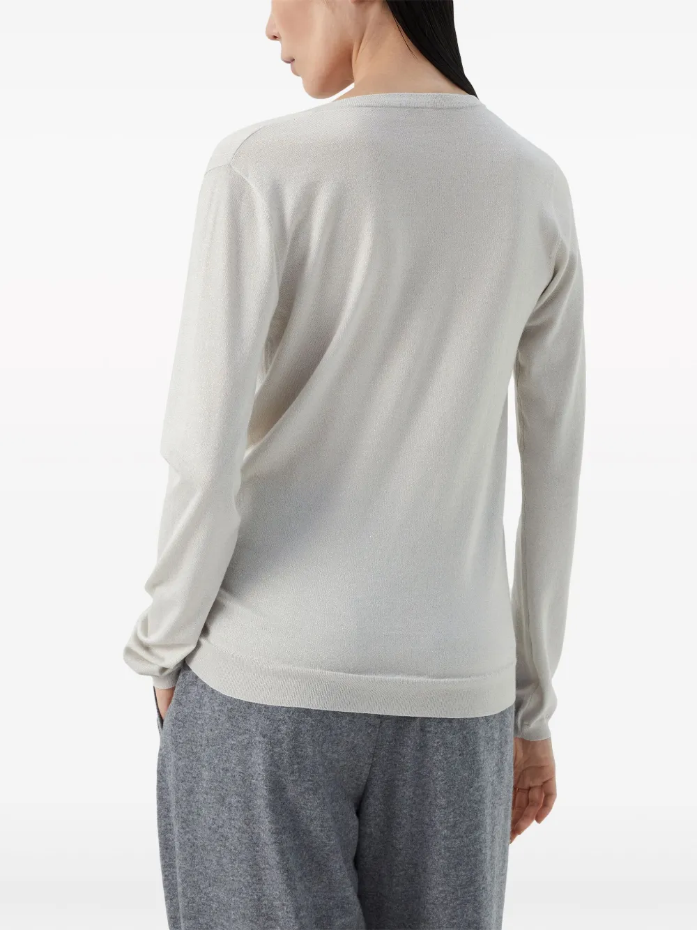 Brunello Cucinelli Cashmere-blend V-neck Jumper In Nude