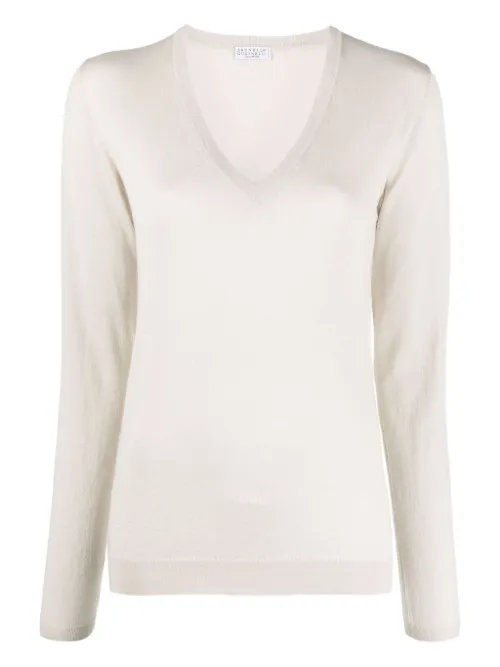 Pull en cachemire mélangé à col v - Brunello Cucinelli - Modalova