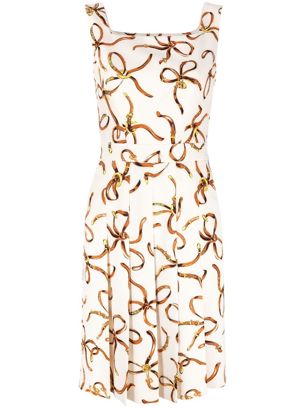 Shop Boutique Moschino Bow Print Flared Dress In Neutrals