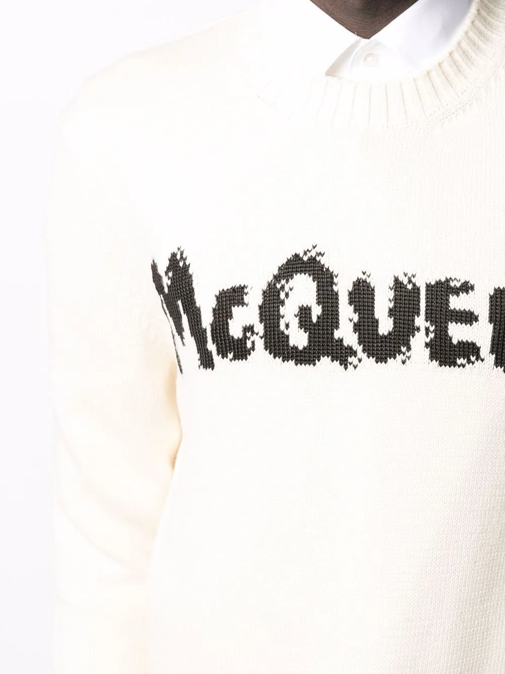 Alexander Mcqueen Graffiti Intarsia-knit Jumper In Neutrals