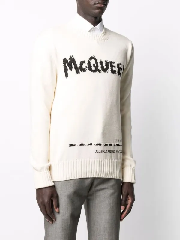 Alexander McQueen Graffiti intarsia-knit Jumper | Neutrals | FARFETCH