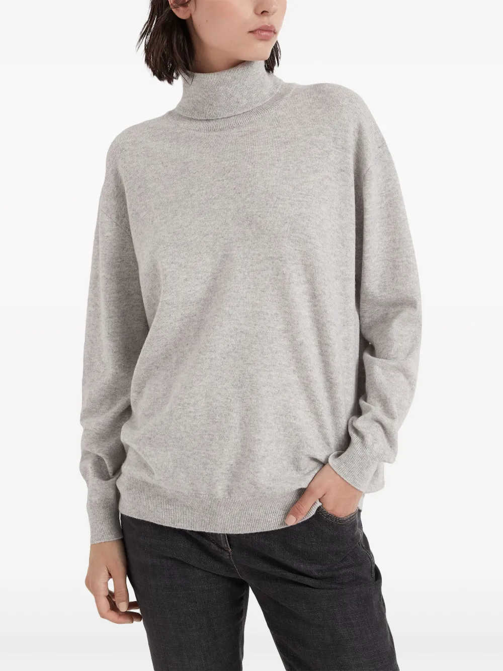 Brunello Cucinelli Roll Neck Cashmere Jumper In Grey