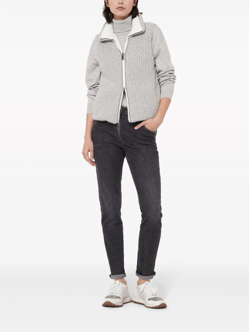 Brunello Cucinelli Roll Neck Cashmere Jumper In Grey