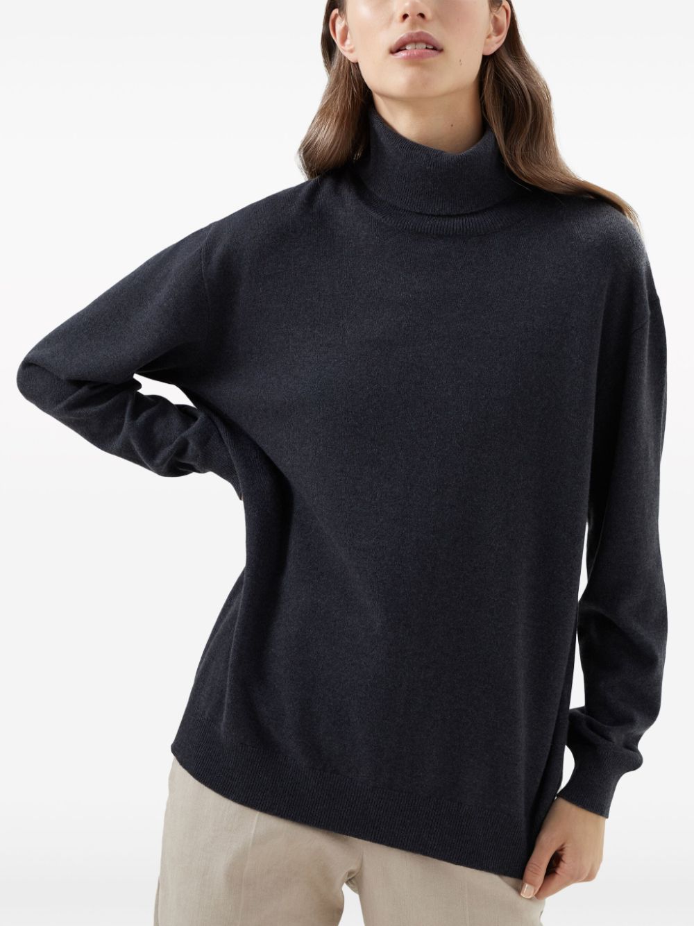 Shop Brunello Cucinelli Roll Neck Cashmere-knit Sweater In Grau