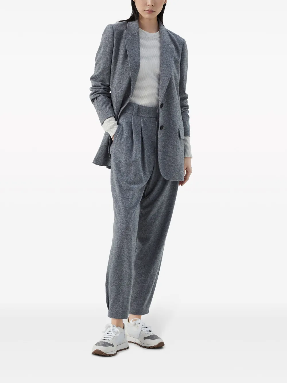 Brunello Cucinelli Fine-knit Long-sleeved Top In 中性色