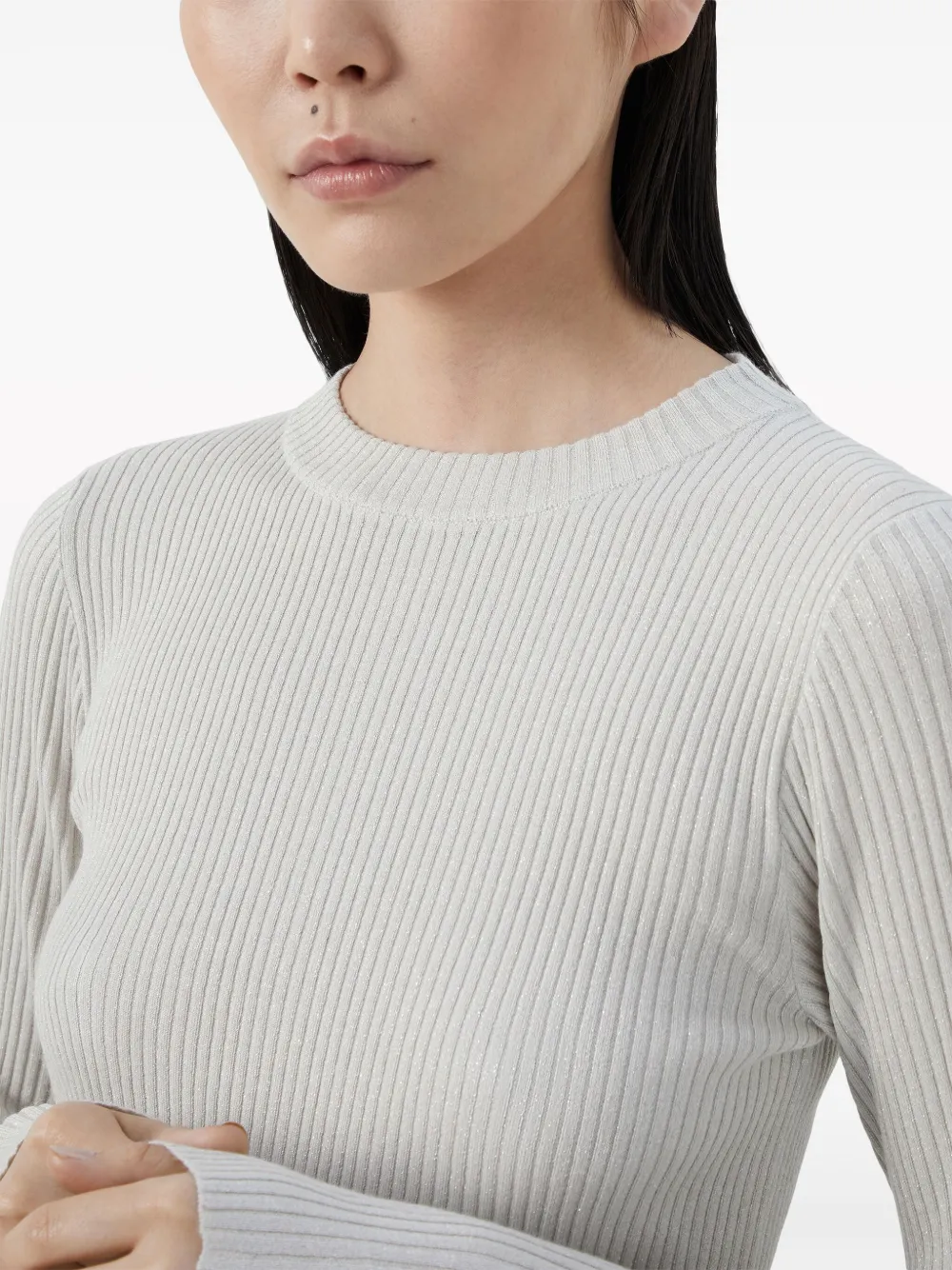 Brunello Cucinelli Fine-knit Long-sleeved Top In 中性色