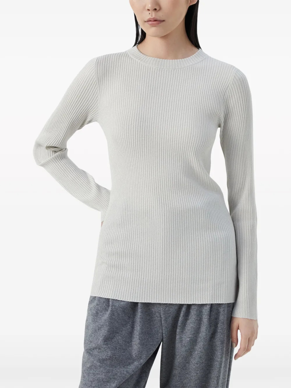 Brunello Cucinelli Fine-knit Long-sleeved Top In 中性色