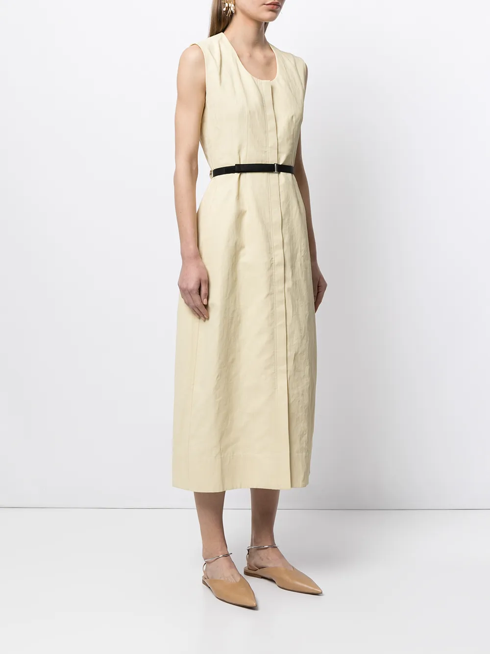 Jil Sander Belted Midi Dress In Yellow