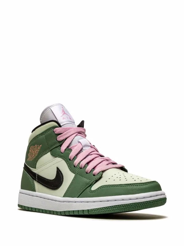 green air jordans with pink laces