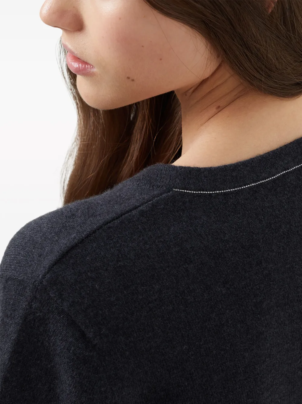 Brunello Cucinelli Cotton Ribbed Knit Top With Monili Detail In Grau