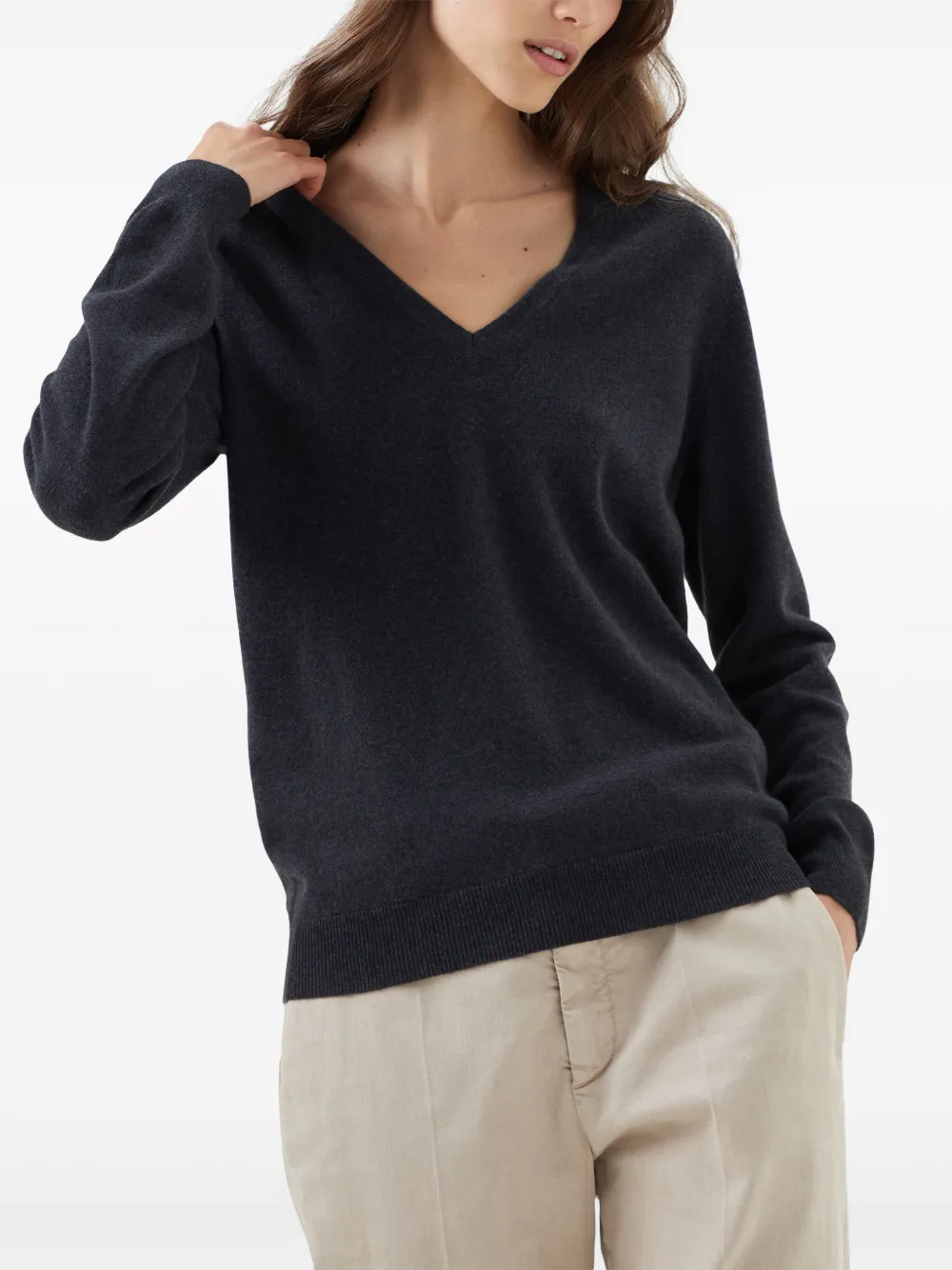 Brunello Cucinelli Cotton Ribbed Knit Top With Monili Detail In Grau