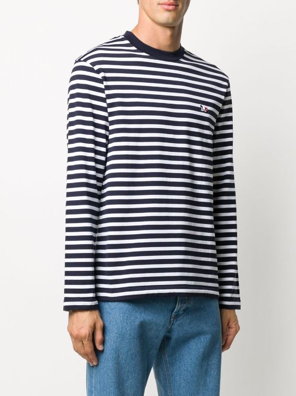 Louis Vuitton Dark Blue Cotton Logo Embroidered Striped Sleeve T