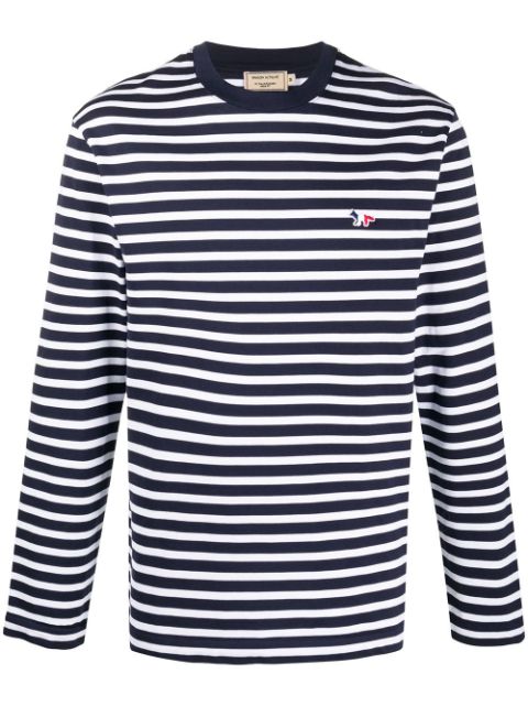 Maison Kitsuné fox-embroidered striped T-shirt