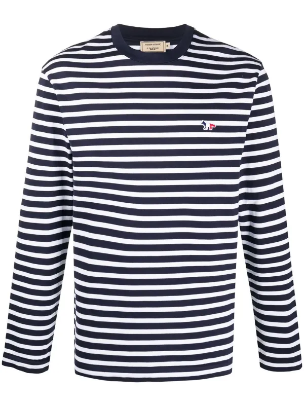 Louis Vuitton Dark Blue Cotton Logo Embroidered Striped Sleeve T