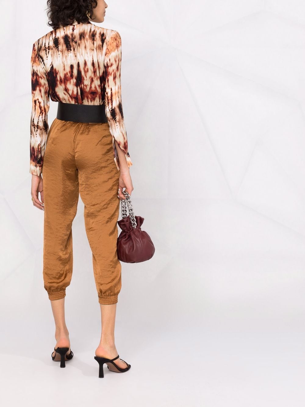 Shop Blanca Vita Elasticated Cropped-leg Trousers In Brown