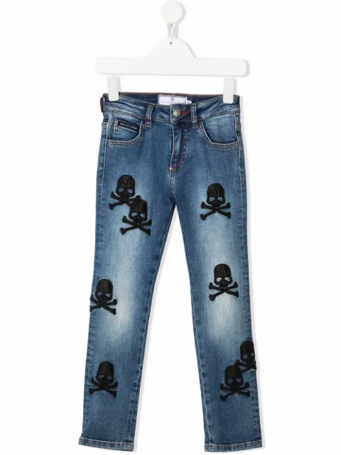 Philipp Plein Junior skull-embroidered regular-fit jeans
