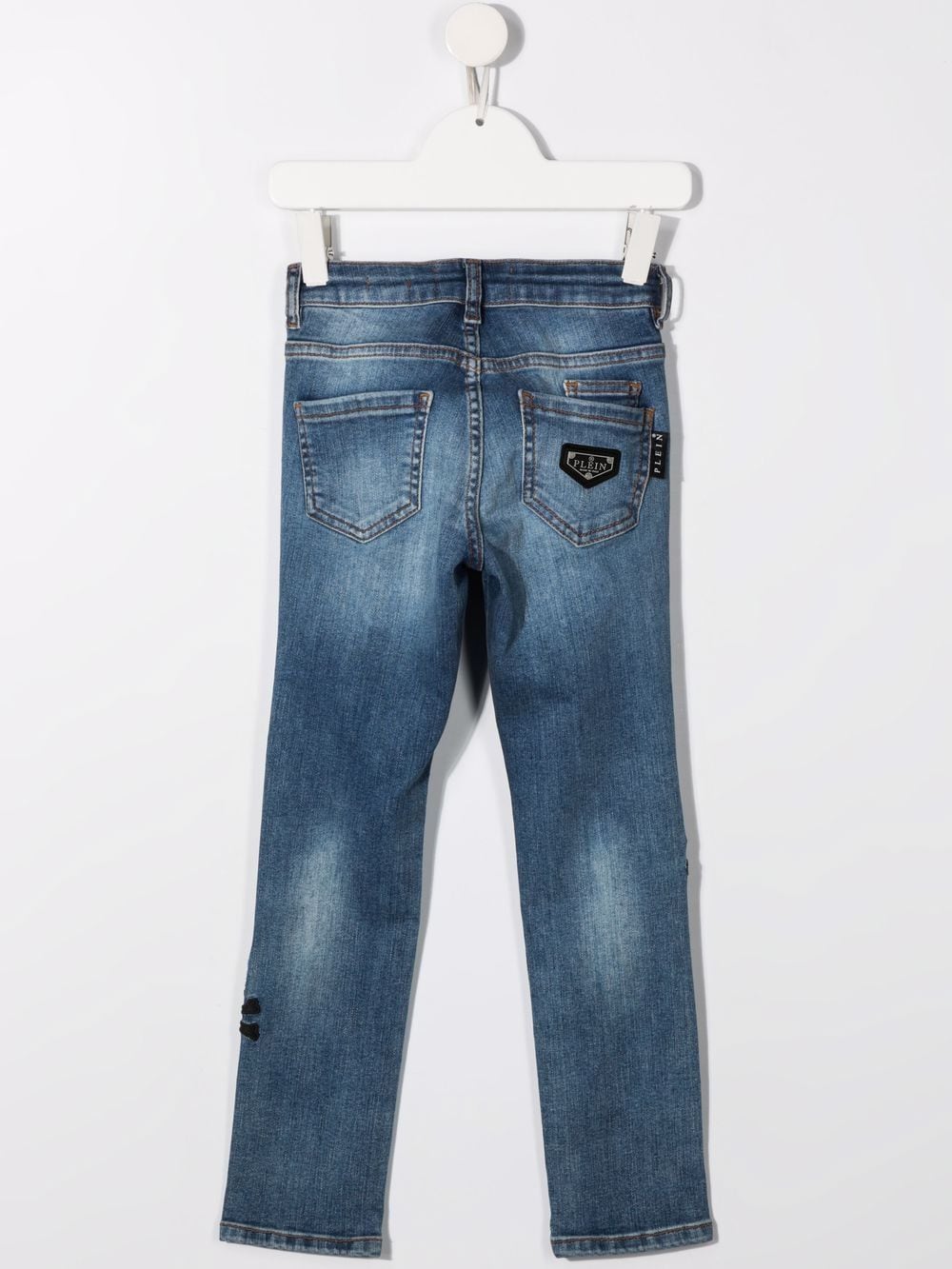 Shop Philipp Plein Junior Skull-embroidered Regular-fit Jeans In Blue