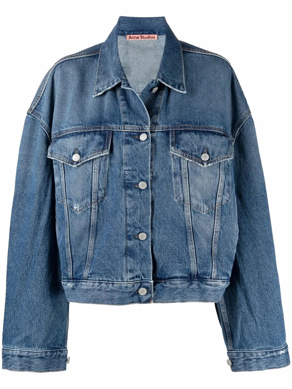 Shop Acne Studios Cropped Denim Jacket In Blue