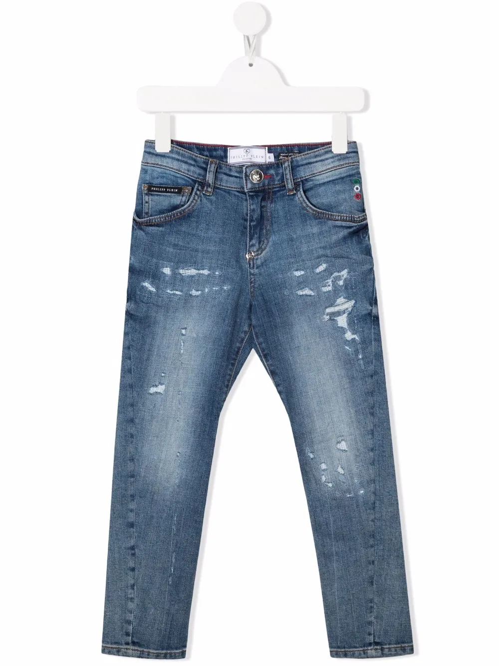 

Philipp Plein Junior jeans rectos con parche de dibujo - Azul