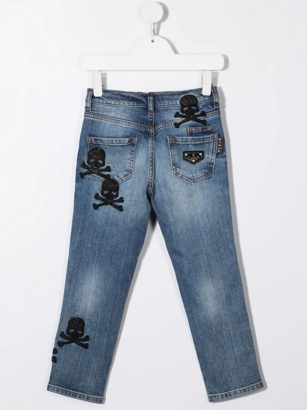  Philipp Plein Junior Jeans Mit Totenkopf Patch   Blau 