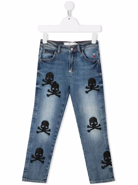 Philipp Plein Junior skull-patch jeans