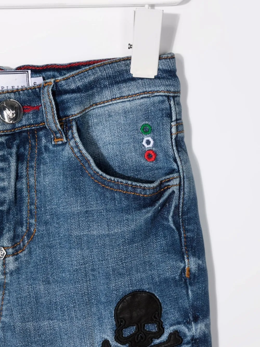  Philipp Plein Junior Jeans Mit Totenkopf Patch   Blau 